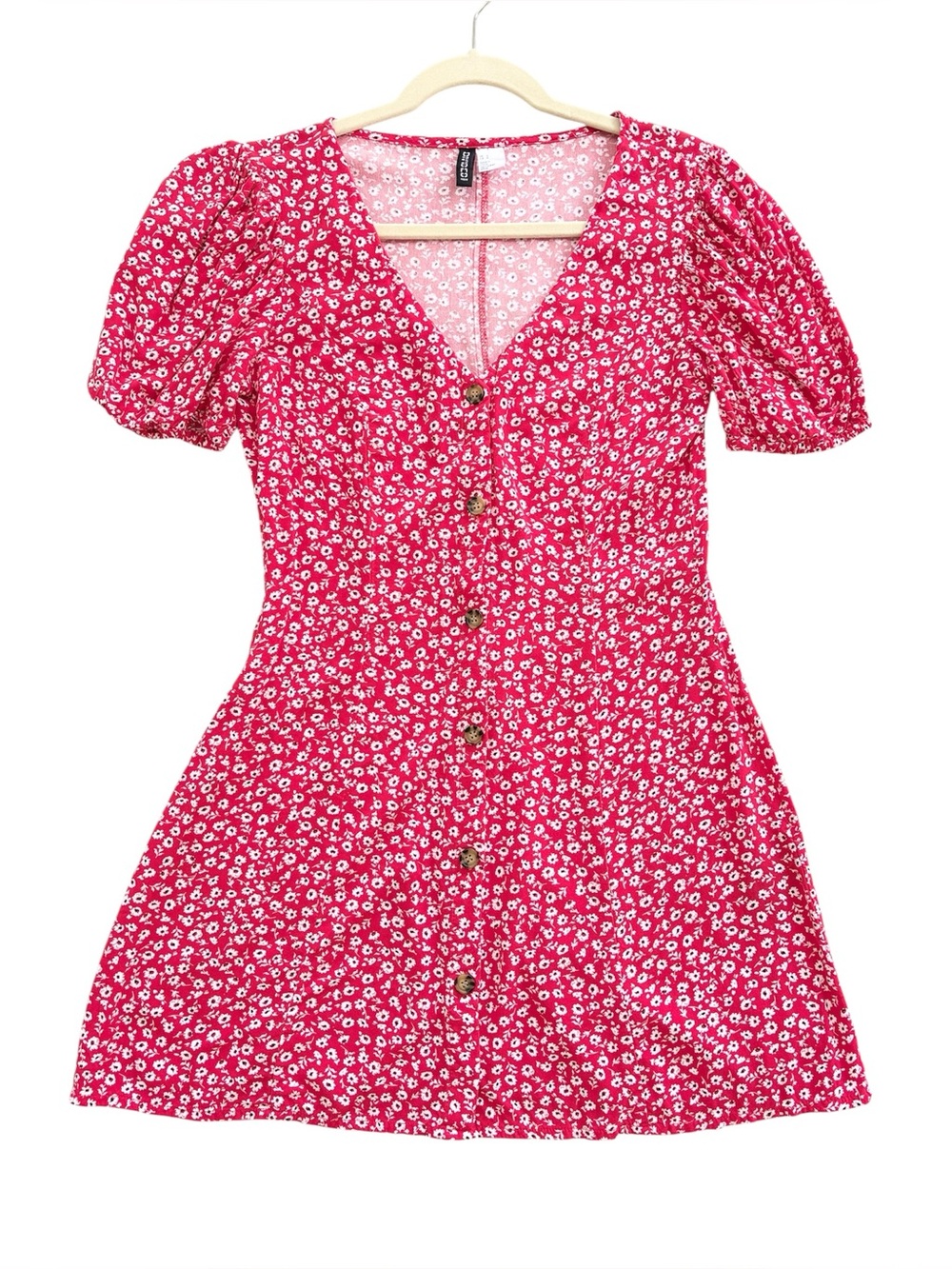 H&M Red Mini Dress with White Floral Print
